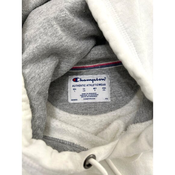 Champion White Hoodie Sweatshirt With Drawstring & Kangaroo Pocket Size Large - Picture 4 of 7